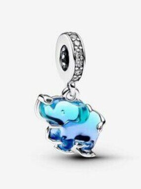 Authentic Blue Murano Glass Elephant Dangle Pandora Charm